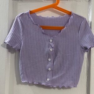 SHEIN Purple Ribbed Button-Up Crop Top